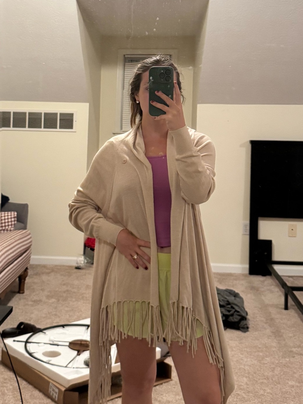Love tree- Cream Fringe Open-Front Women's Cardigan/ sweater, size medium